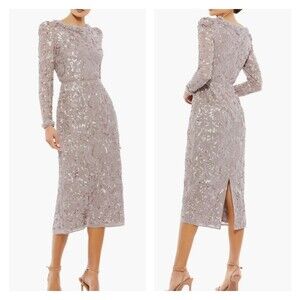 Mac Duggal Sparkling Silver Sequin Midi Dress